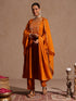 Janasya Women's Mustard Rayon Yoke Design A-line Kurta Set